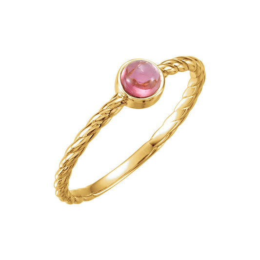 14k Yellow Gold Pink Tourmaline Rope Stackable Ring