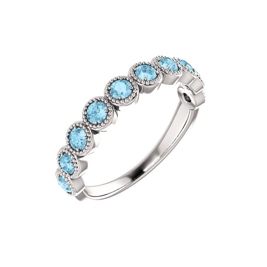 14k White Gold Aquamarine Beaded Stackable Ring