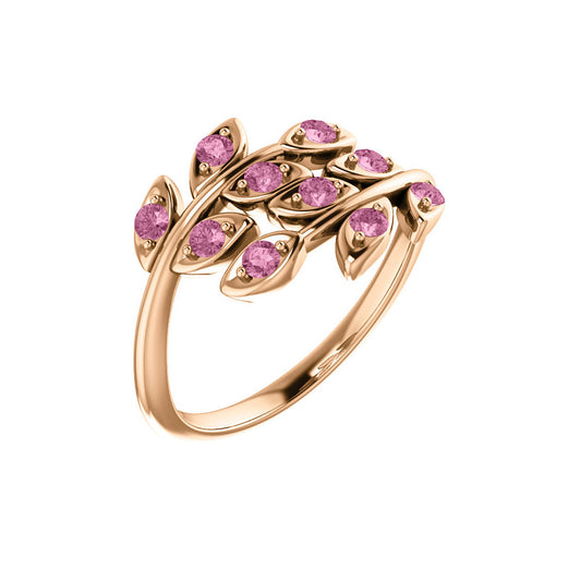 14k Rose Gold Pink Topaz Leaf Ring