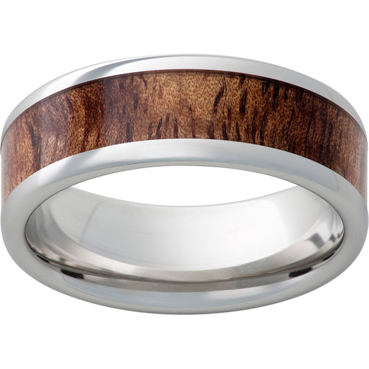 Serinium Pipe Cut Band with Exotic Tiger Koa Wood Inlay