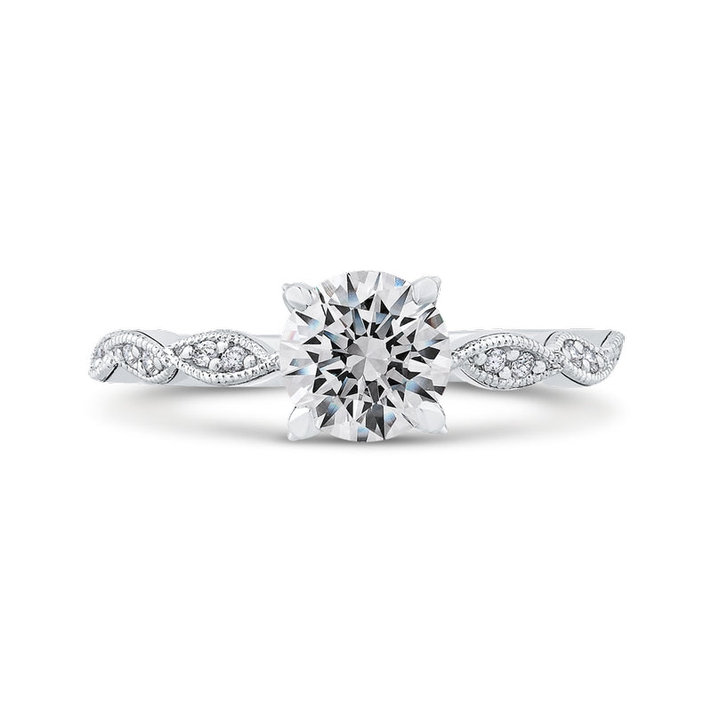 Shah Luxury 14K White Gold Round Diamond Floral Engagement Ring (Semi-Mount)