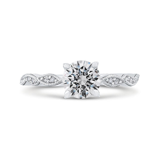Shah Luxury 14K White Gold Round Diamond Floral Engagement Ring (Semi-Mount)