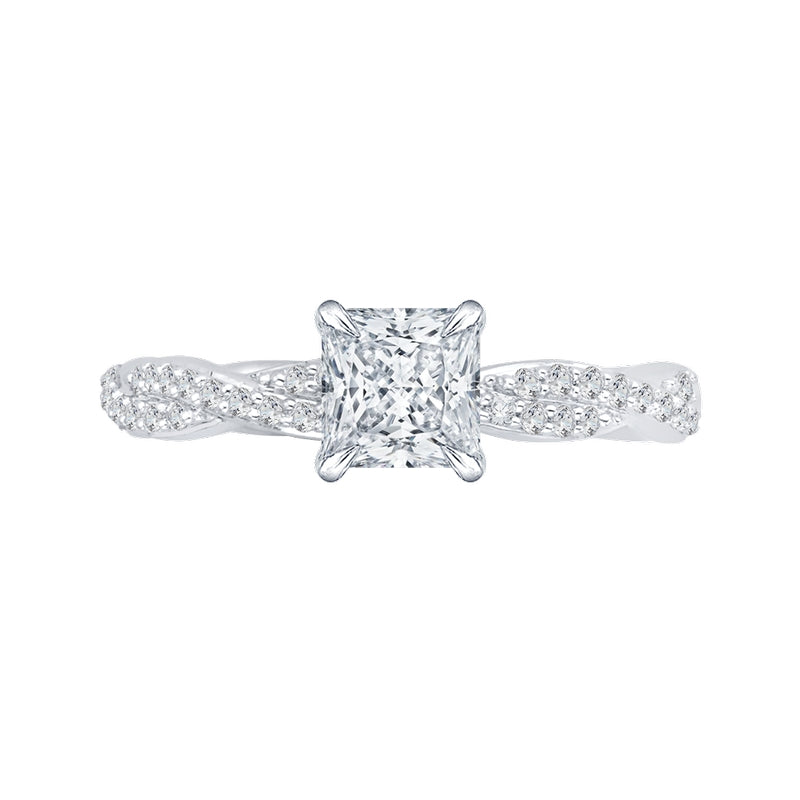 Shah Luxury 14K White Gold Princess Diamond Engagement Ring with Criss-Cross Shank (Semi-Mount)