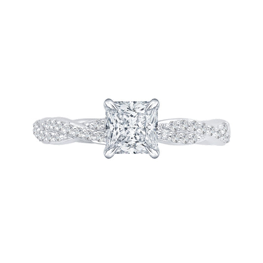 Shah Luxury 14K White Gold Princess Diamond Engagement Ring with Criss-Cross Shank (Semi-Mount)