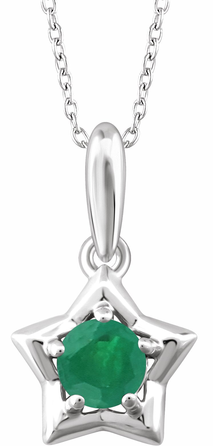 14K White 3 mm Round May Youth Star Birthstone 15 Necklace