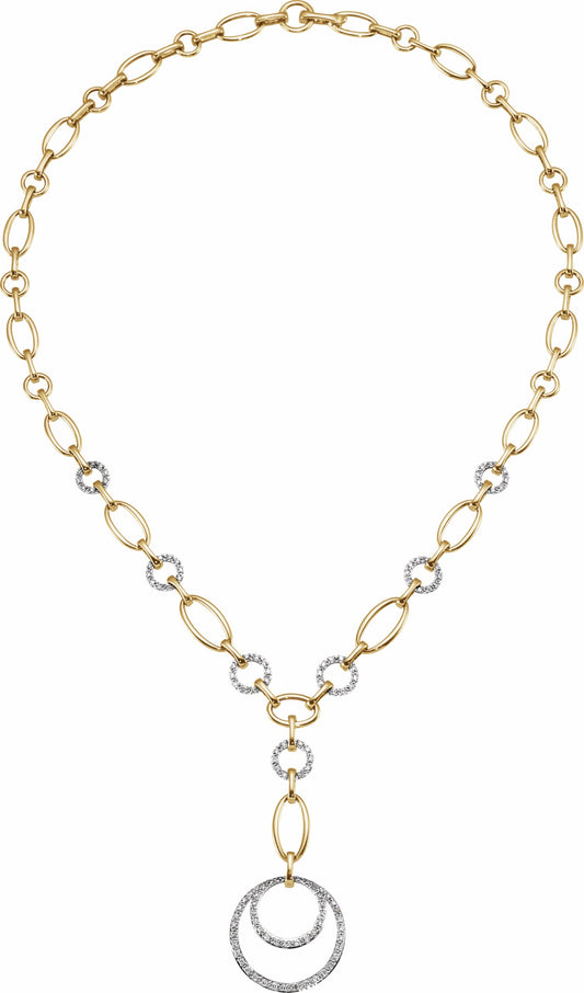 14K Yellow & 14K White 5/8 CTW Diamond 16 Necklace with 2 Drop