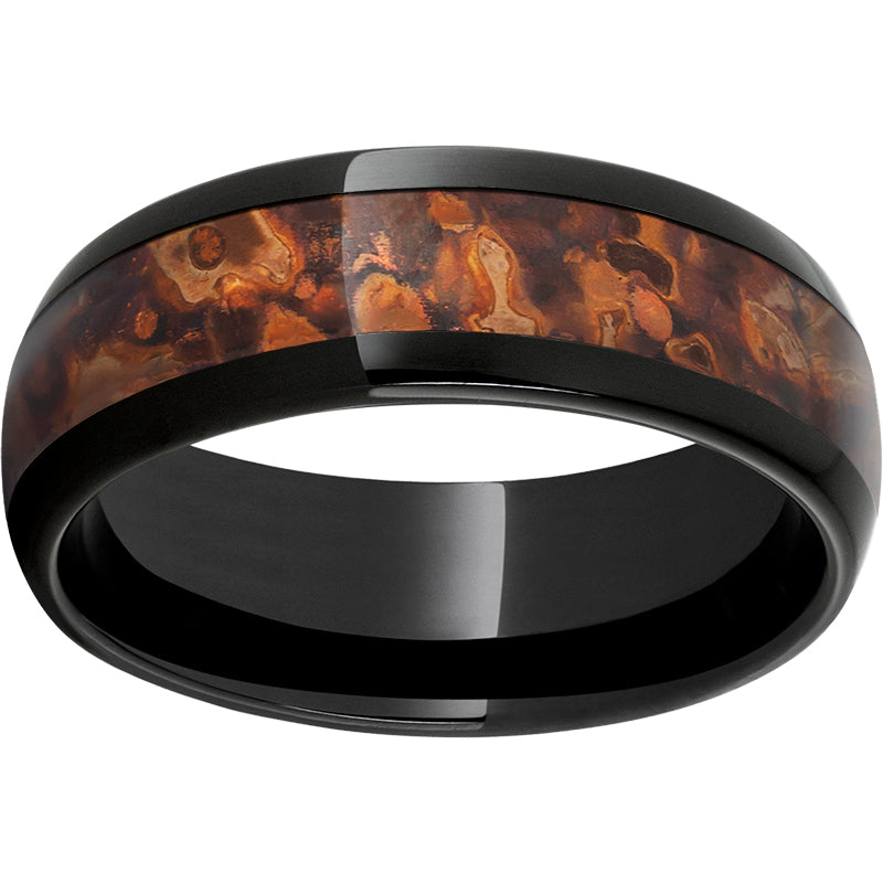 Black Diamond Ceramic Domed Band with  Distressed Copper Inlay