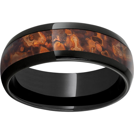 Black Diamond Ceramic Domed Band with  Distressed Copper Inlay