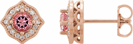 14K Rose Pink Topaz and 1/8 CTW Diamond Earrings