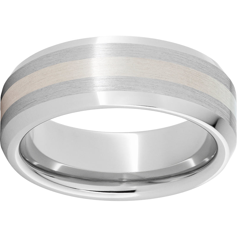 Serinium Beveled Edge Band with a 2mm Sterling Silver Inlay