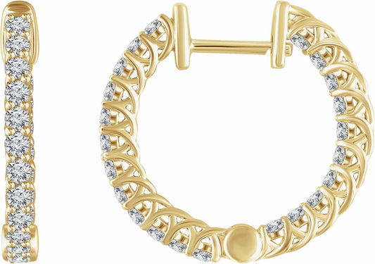 14K Yellow 1 CTW Diamond Inside/Outside 20.1 mm Hoop Earrings