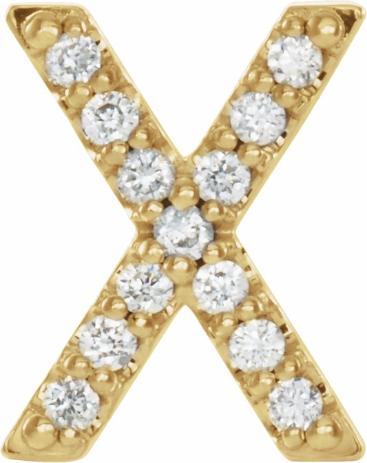 14K Yellow .06 CTW Diamond Single Initial X Earring