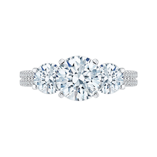 Shah Luxury 14K White Gold Round Cut Diamond Three-Stone Cathedral Style Engagement Ring (Semi-Mount)