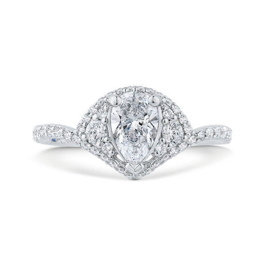 Shah Luxury 14K White Gold Pear Diamond Engagement Ring (Semi-Mount)