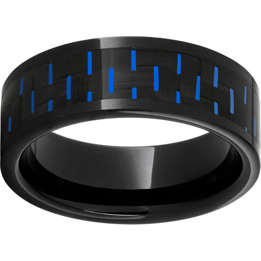 Black Diamond Ceramic Pipe Cut Band with Black and Blue Carbon Fiber Inlay
