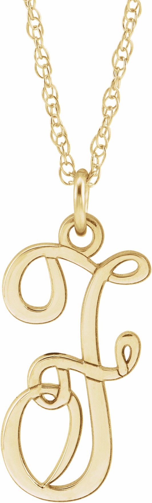 14K Yellow Script Initial F 16-18 Necklace
