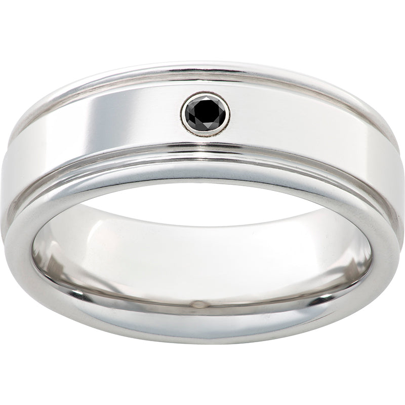 Serinium Rounded Edge Band with One .06 Round Black Diamond and Polish Finish