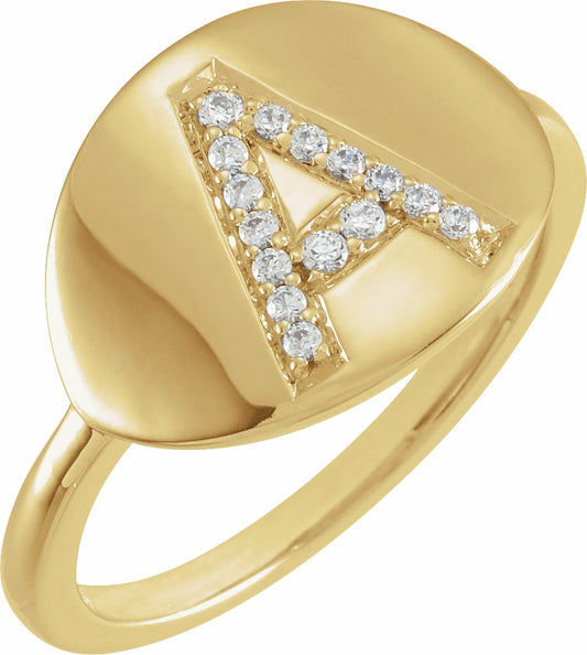 14K Yellow Initial A 1/10 CTW Diamond Ring