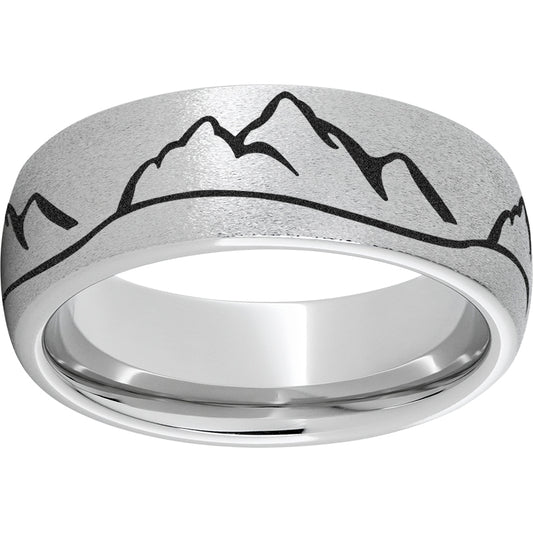 Serinium Domed Band with Stone Finish and Mountain Laser Engraving