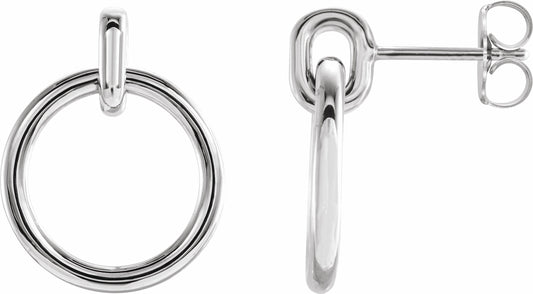 14K White Circle Dangle Earrings