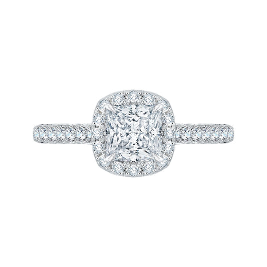 Shah Luxury 14K White Gold Princess Cut Diamond Halo Engagement Ring (Semi-Mount)