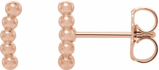 14K Rose 8.3x1.9 mm Curved Beaded Earrings