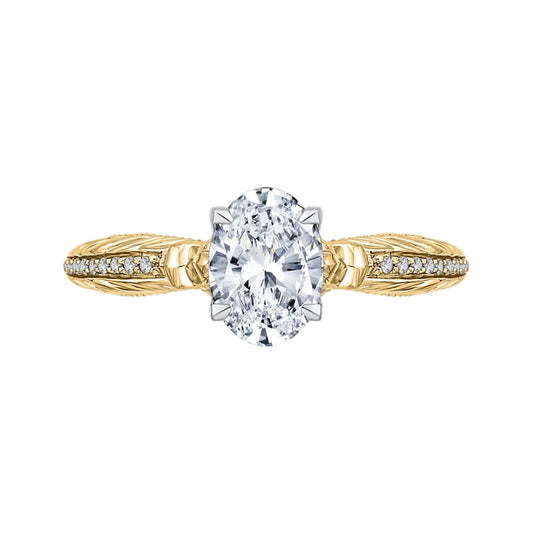 Shah Luxury 14K Two-Tone Gold Oval Diamond Engagement Ring (Semi-Mount)