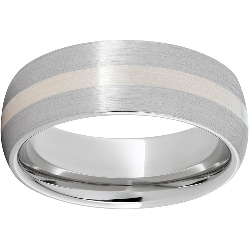 Serinium Domed Band with a 2mm Sterling Silver Inlay and Satin Finish