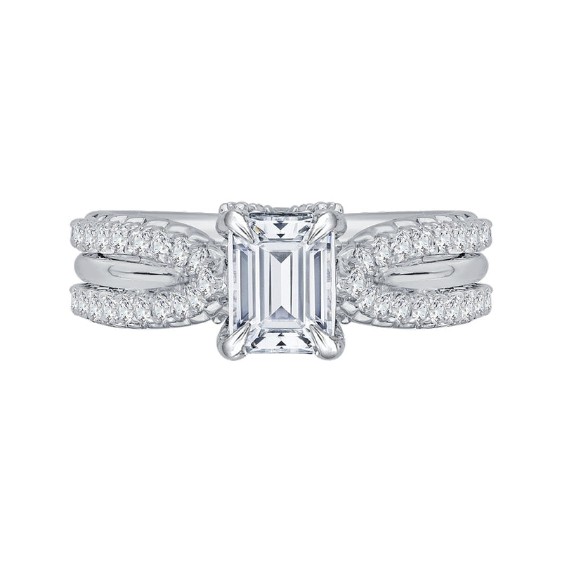Shah Luxury Emerald Cut Diamond Engagement Ring with Split Shank In 14K White Gold (Semi-Mount)