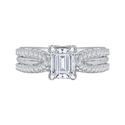 Shah Luxury Emerald Cut Diamond Engagement Ring with Split Shank In 14K White Gold (Semi-Mount)