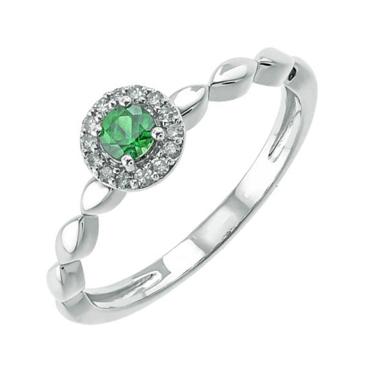 Gems One 10Kt White Gold Diamond (1/12Ctw) & Emerald (1/5 Ctw) Ring