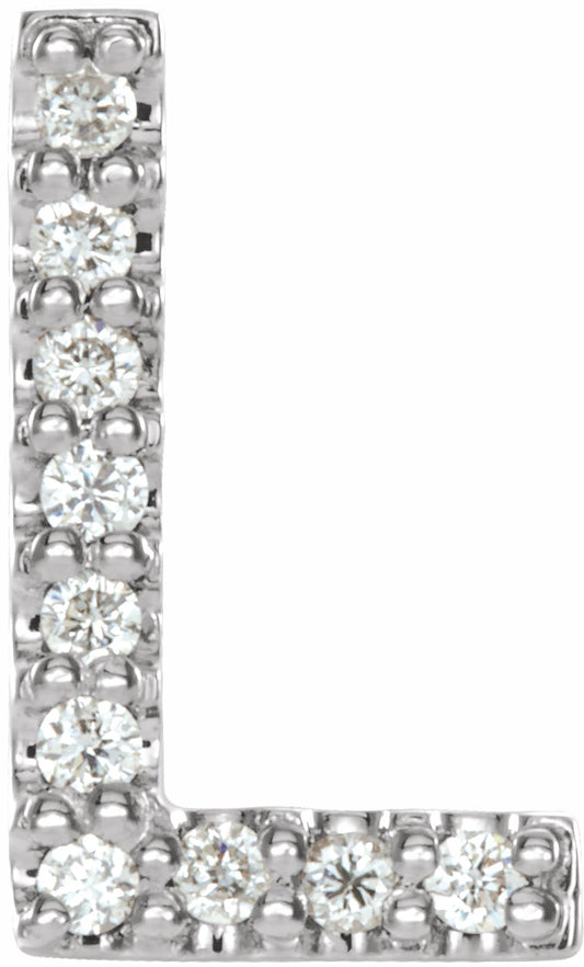 14K White .04 CTW Diamond Single Initial L Earring