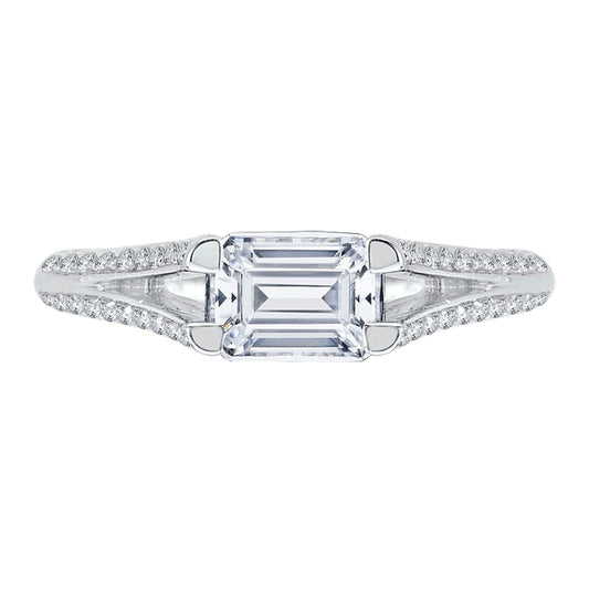 Shah Luxury 14K White Gold Emerald Diamond Engagement Ring with Split Shank (Semi-Mount)