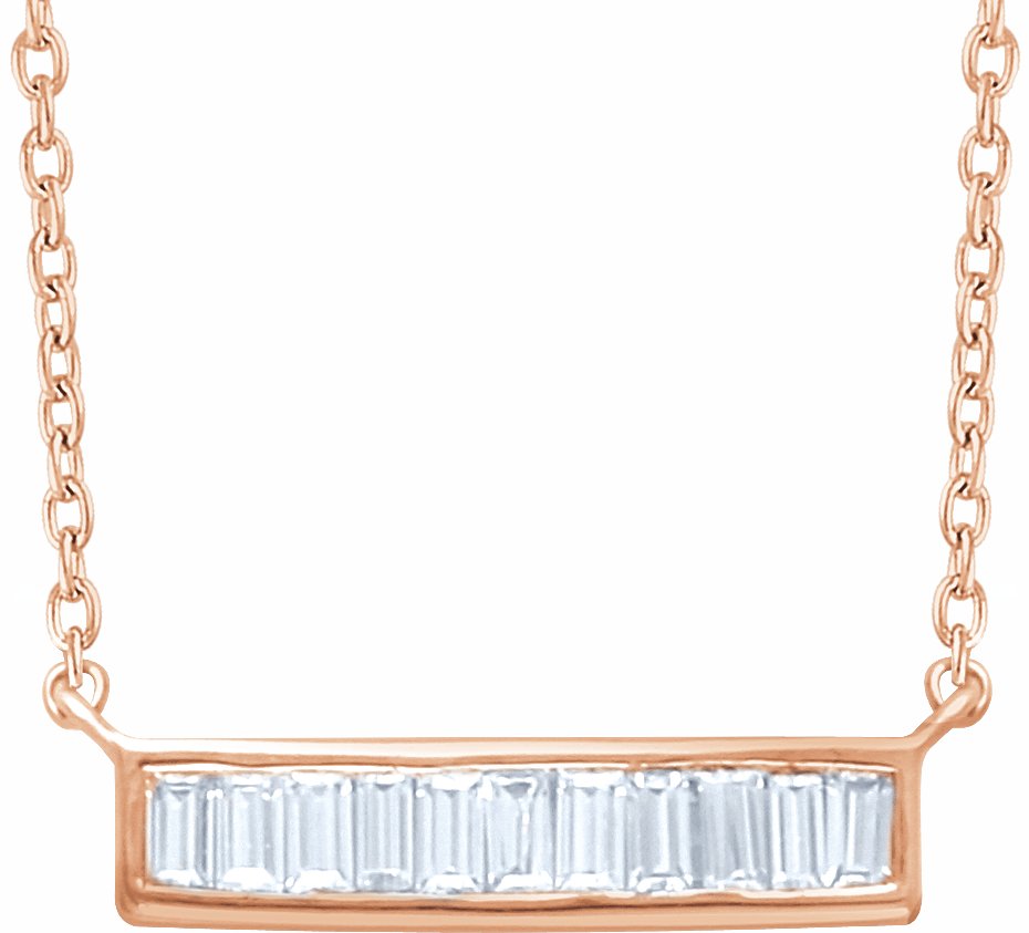 14K Rose 1/4 CTW Diamond Baguette Bar 16-18 Necklace