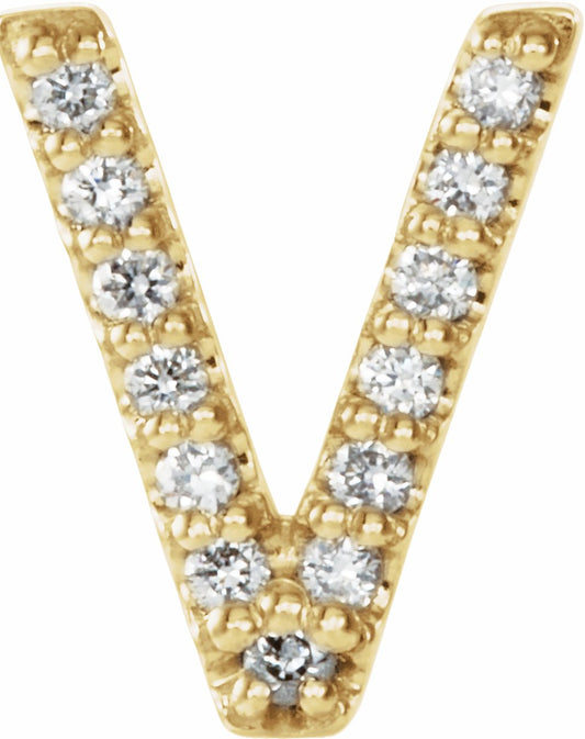 14K Yellow .03 CTW Diamond Single Initial V Earring