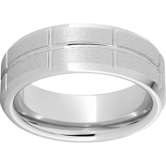 Serinium Beveled Edge Band with Rectangular Grooves and Stone Finish