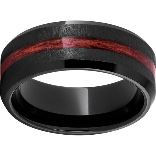 Black Diamond Ceramic Beveled Edge Band with Cabernet Barrel Aged Inlay and Grain Finish