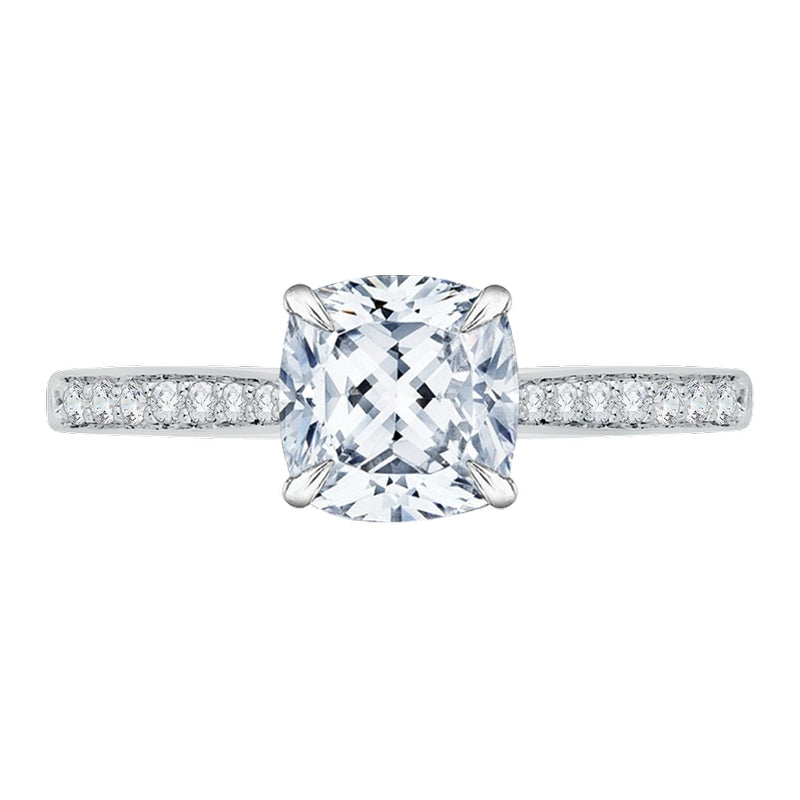 Shah Luxury 14K White Gold Cushion Cut Diamond Solitaire with Accents Engagement Ring (Semi-Mount)