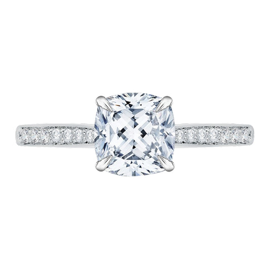 Shah Luxury 14K White Gold Cushion Cut Diamond Solitaire with Accents Engagement Ring (Semi-Mount)
