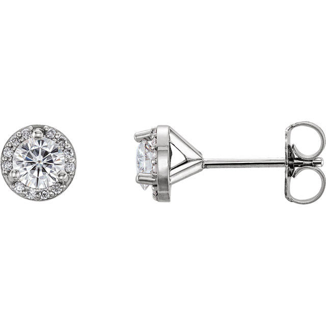 Stuller 14k White Gold Round Halo-Style Forever One Moissanite Earrings