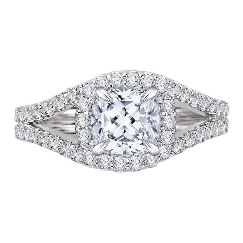 Shah Luxury 14K White Gold Cushion Diamond Halo Engagement Ring with Split Shank (Semi-Mount)