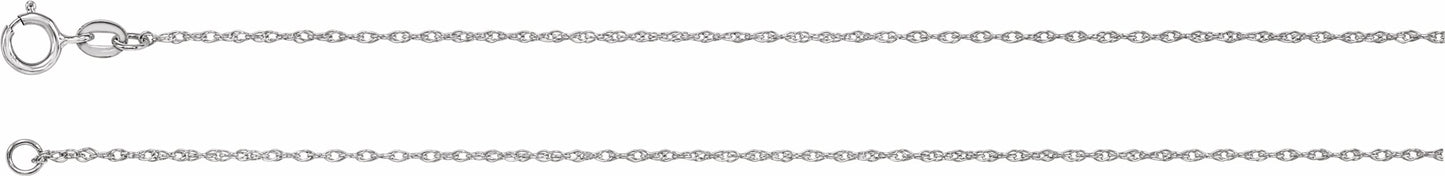 14K White 1 mm Solid Rope 7 Chain