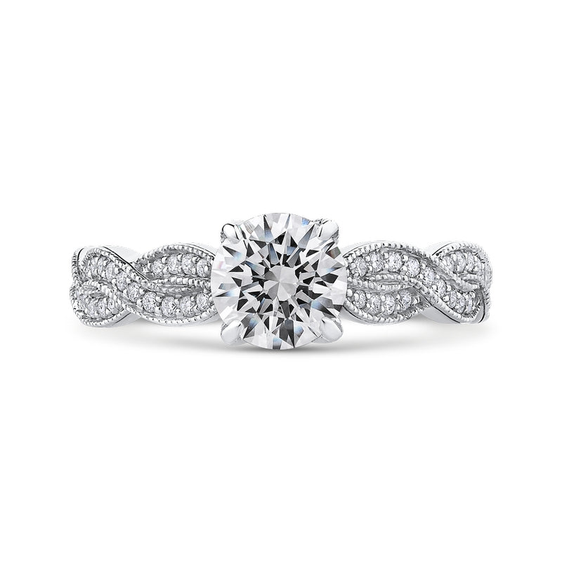 Shah Luxury 14K White Gold Round Diamond Floral Engagement Ring with Criss-Cross Shank (Semi-Mount)
