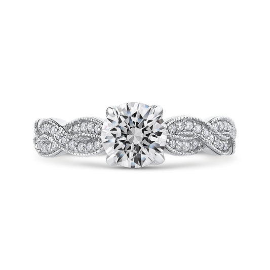 Shah Luxury 14K White Gold Round Diamond Floral Engagement Ring with Criss-Cross Shank (Semi-Mount)