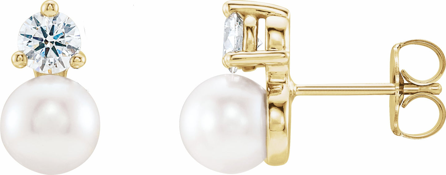14K Yellow Freshwater Cultured Pearl & 1/5 CTW Diamond Earrings