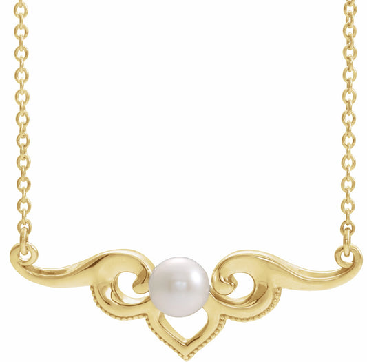14K Yellow Freshwater Cultured Pearl Bar 18 Necklace