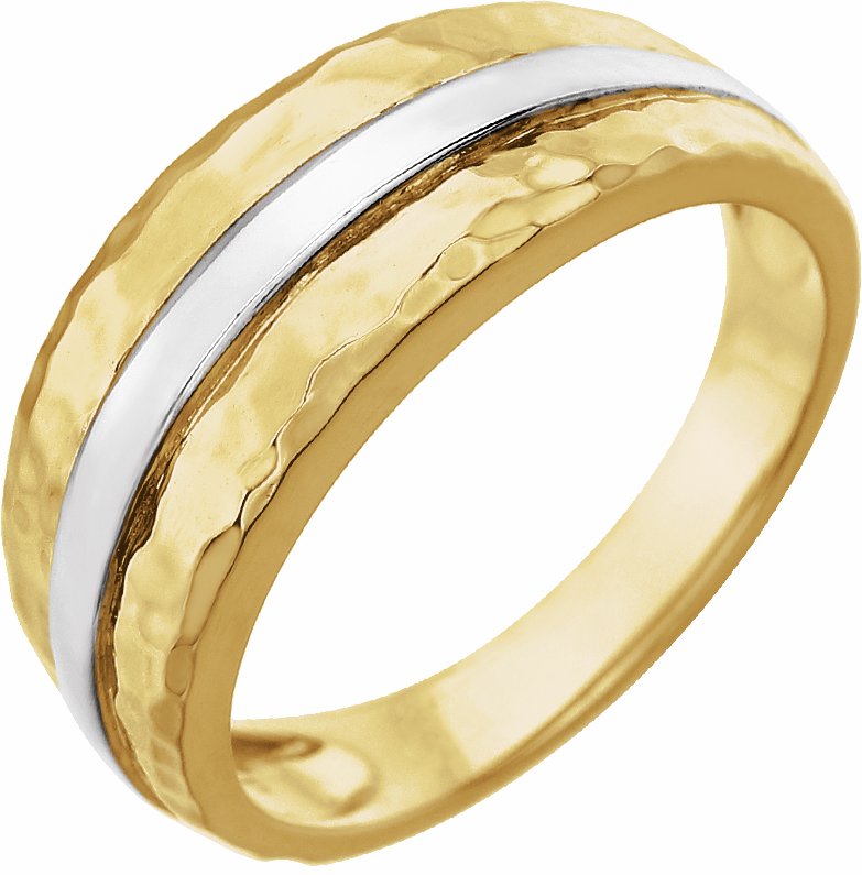 14K Yellow & White Banded Hammered Ring
