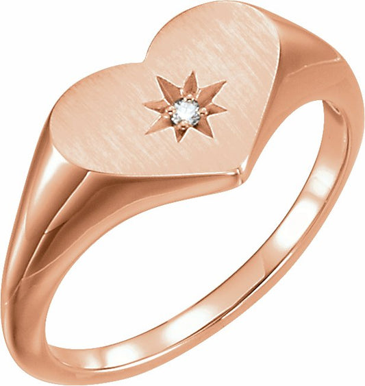 14K Rose .01 CT Diamond 11.9 mm Heart Starburst Ring