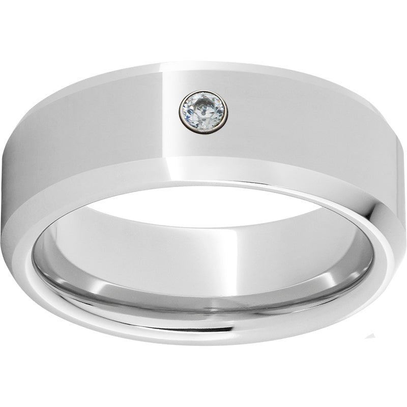 Serinium Beveled Edge Band with One .06 Round Brilliant Diamond and Polish Finish