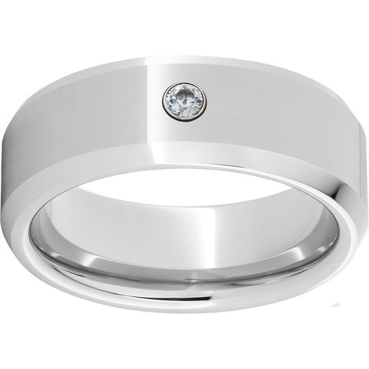 Serinium Beveled Edge Band with One .06 Round Brilliant Diamond and Polish Finish